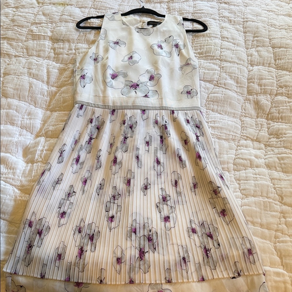 Banana Republic White Sleeveless Midi Dress with Purple Floral Print